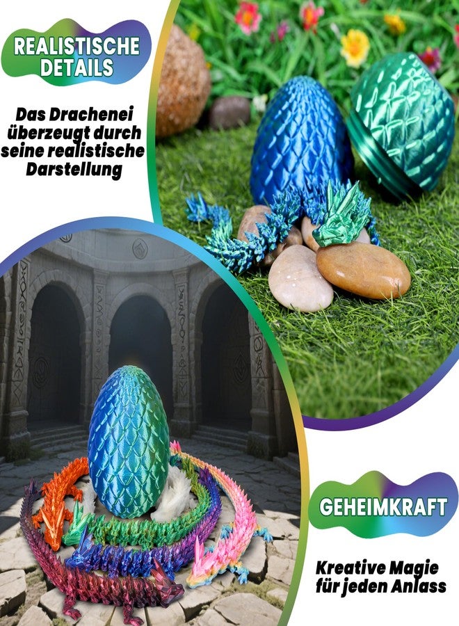 Aodomis Adomis 12inch 3D Printed Dragon Egg with Articulated Crystal Dragon Inside -Fidget Toys for Kids 8-12,Dinosaur Egg Toys for Kids Teens Adults, (Laser Cyan) - Image 3